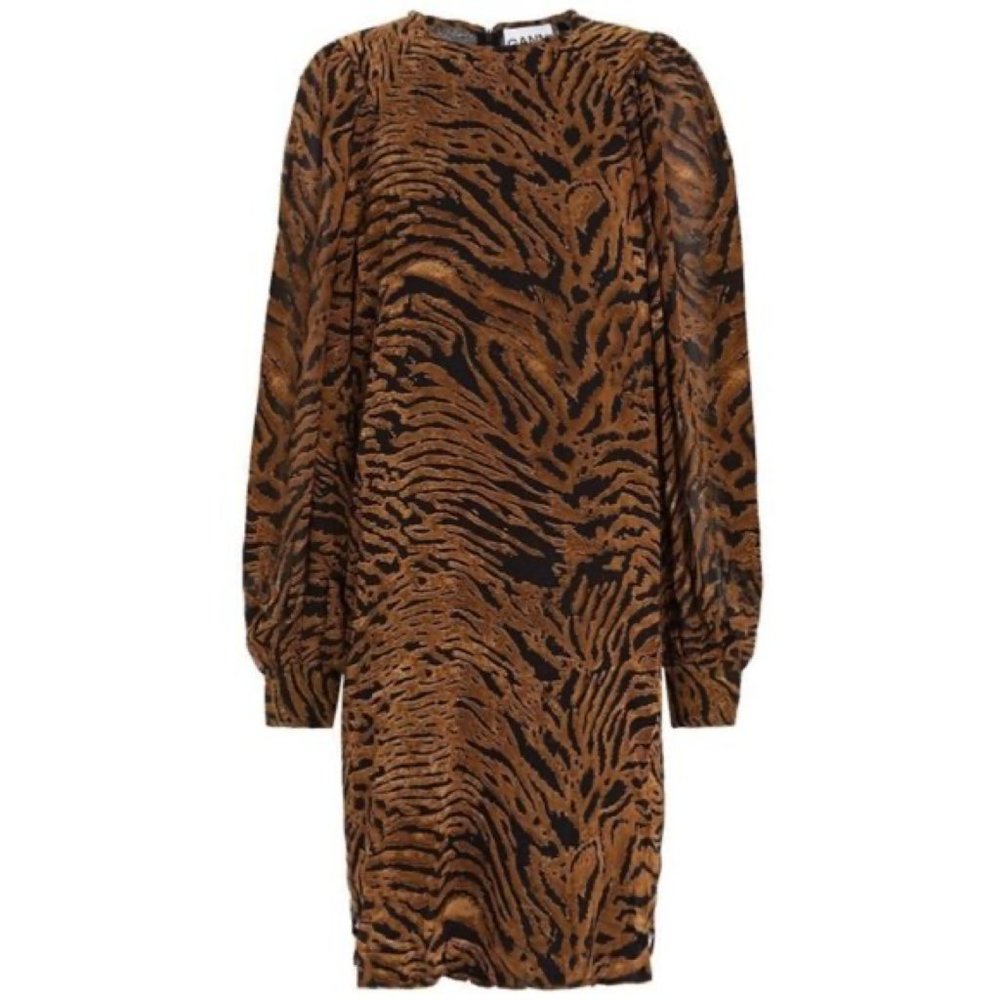 GANNI Animal Print Mini Georgette Dress - Picture 1 of 15